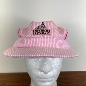 Vintage Lodi Station Hat Pink Striped Snapback Railroad Train Conductor Cap USA
